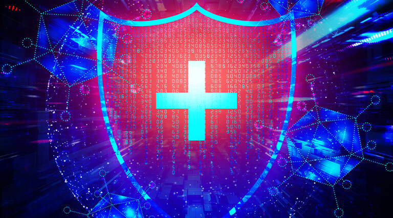 Shield with code in the background