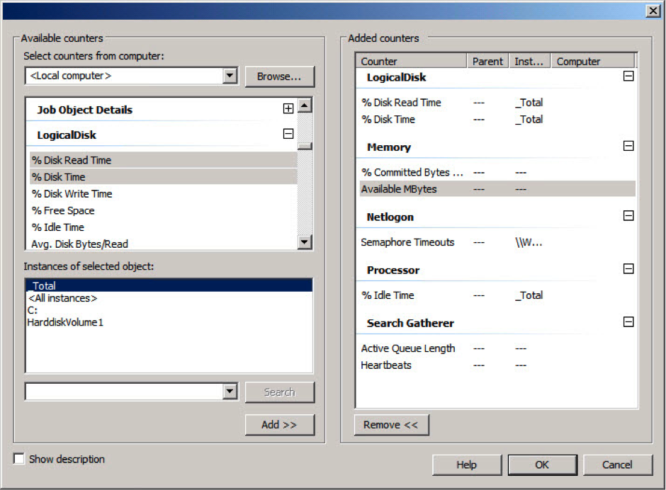 Figure 3:Adding performance counters to a data collector set Figure 3:Adding performance counters to a data collector set