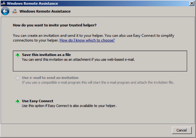 Figure 5: Windows Remote Assistance invitations via Easy Connect