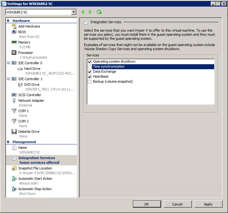 Disabling time synchronization in Hyper-V Disabling time synchronization in Hyper-V