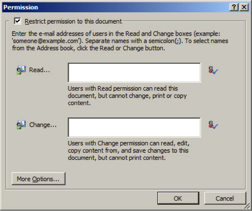 Basic rights-management restrictions on a Word document Basic rights-management restrictions on a Word document