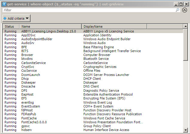 Running services enumerated by PowerShell Running services enumerated by PowerShell