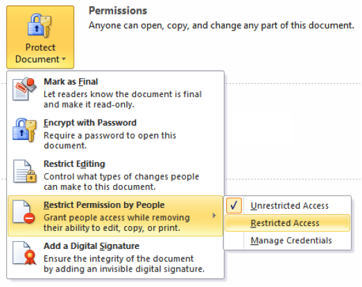 Microsoft Office secure protect document permissions