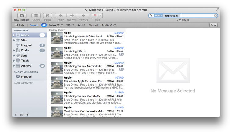 Apple Mail search screenshot