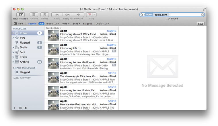 Apple Mail search screenshot Apple Mail search screenshot