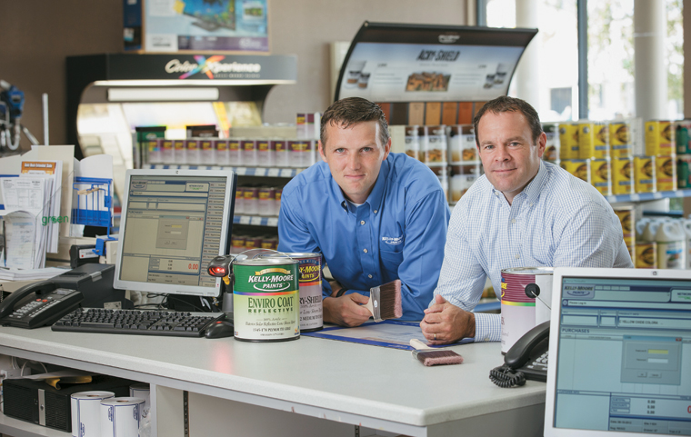 Vojta Borovian (left) and  Jim Maul say the new POS systems installed at Kelly-Moore Paints’ 144 stores dramatically improve customer experience. 