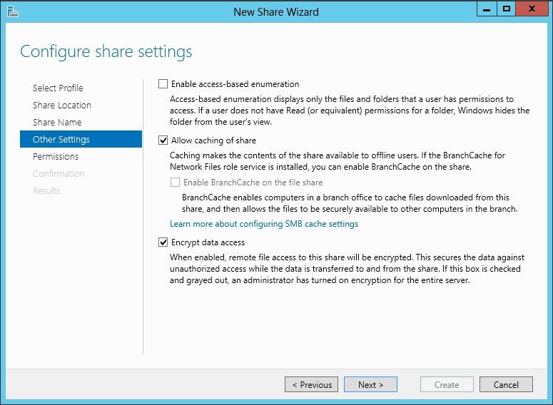 Windows Server 2012 Configure share settings